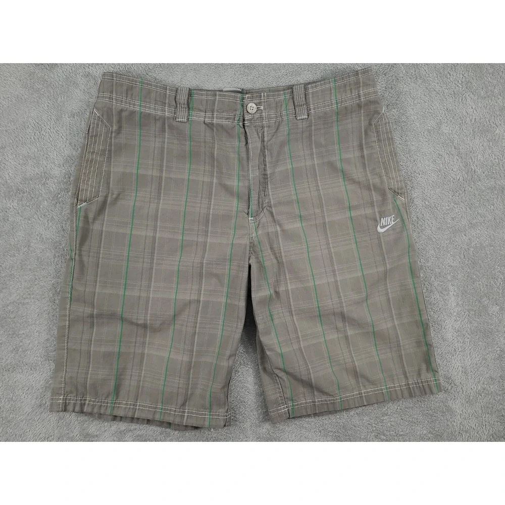 Nike Sportswear Mens Athletic Beige Plaid‎ Casual Shorts Size Large